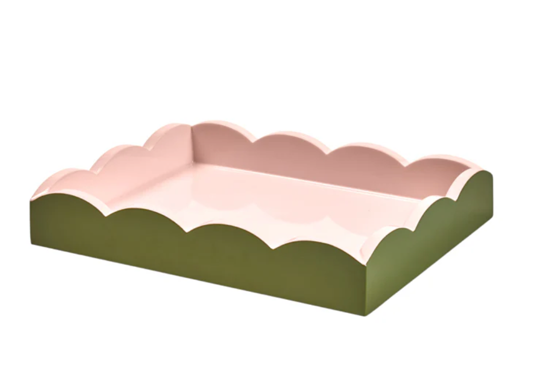 Addison Ross - Khaki & Pink Lacquered Scallop Small Two-Tone Tray, photo 2 of 2