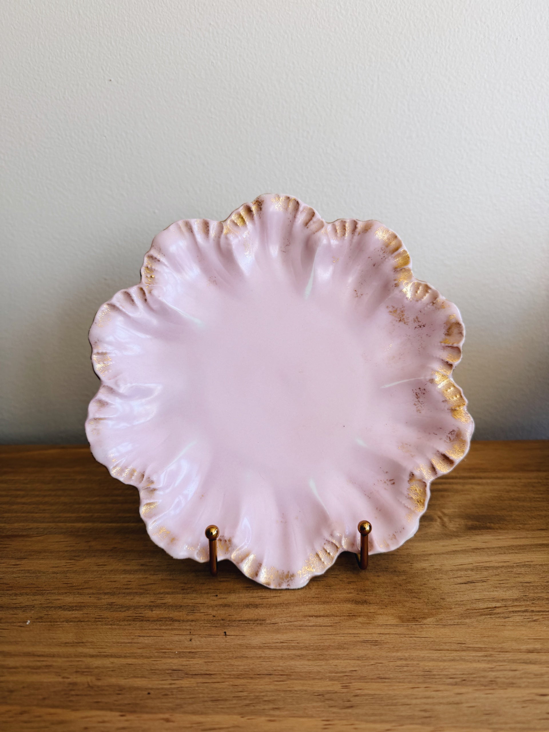 Antique - A. Lanternier Limoges Porcelaine Plate in Pink & Gold