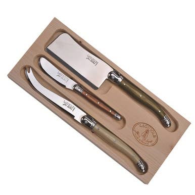 Jean Dubost 3 Pc Cheese Set with Mineral Colored handles