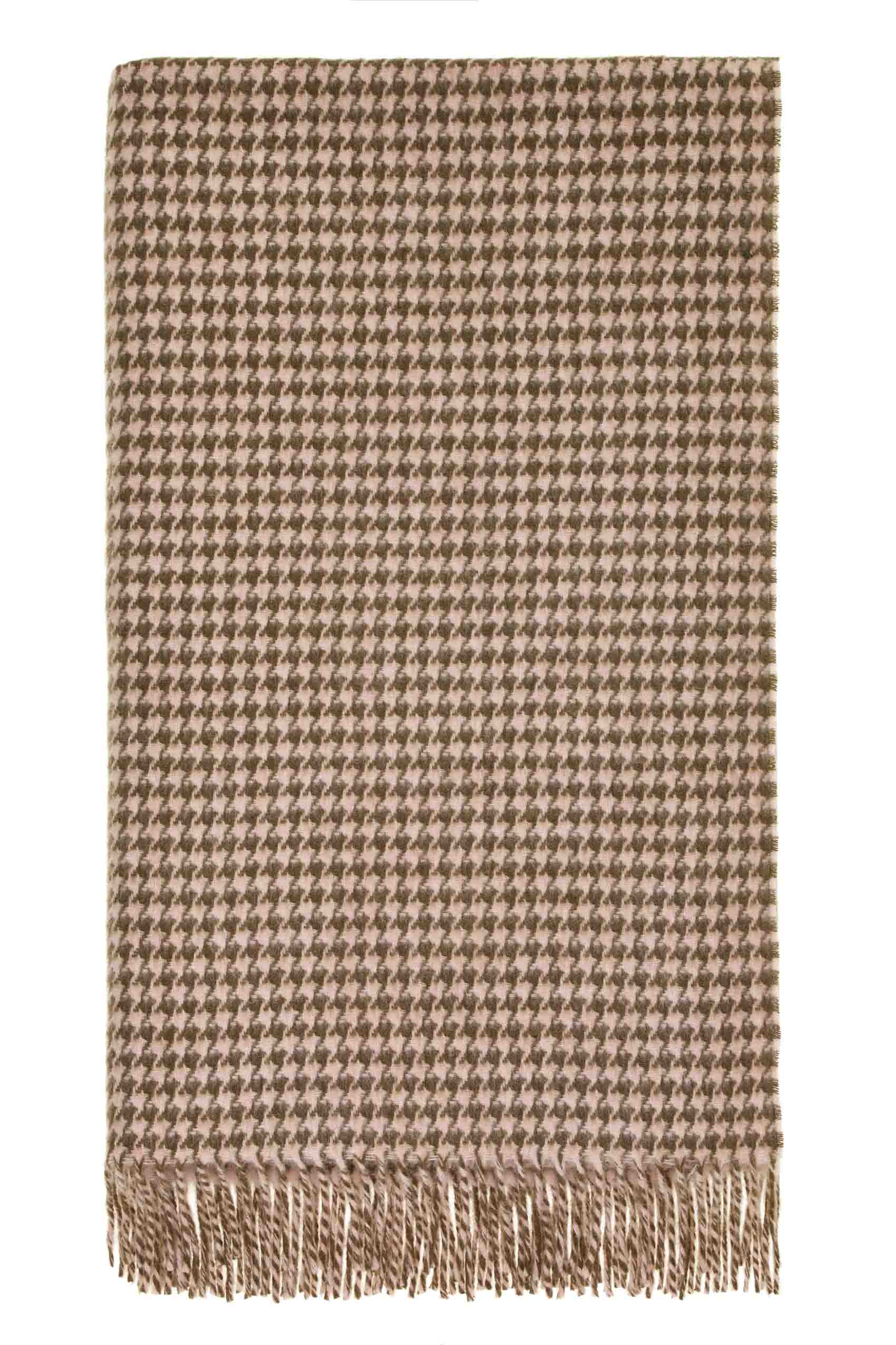 Bronte by Moon - Houndstooth-Khaki/Blush-Merino Lambswool Throw