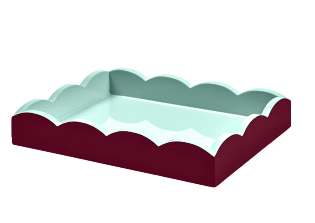 Addison Ross - Cherry & Eau de Nil Lacquered Scallop Small Two-Tone Tray, photo 2 of 2