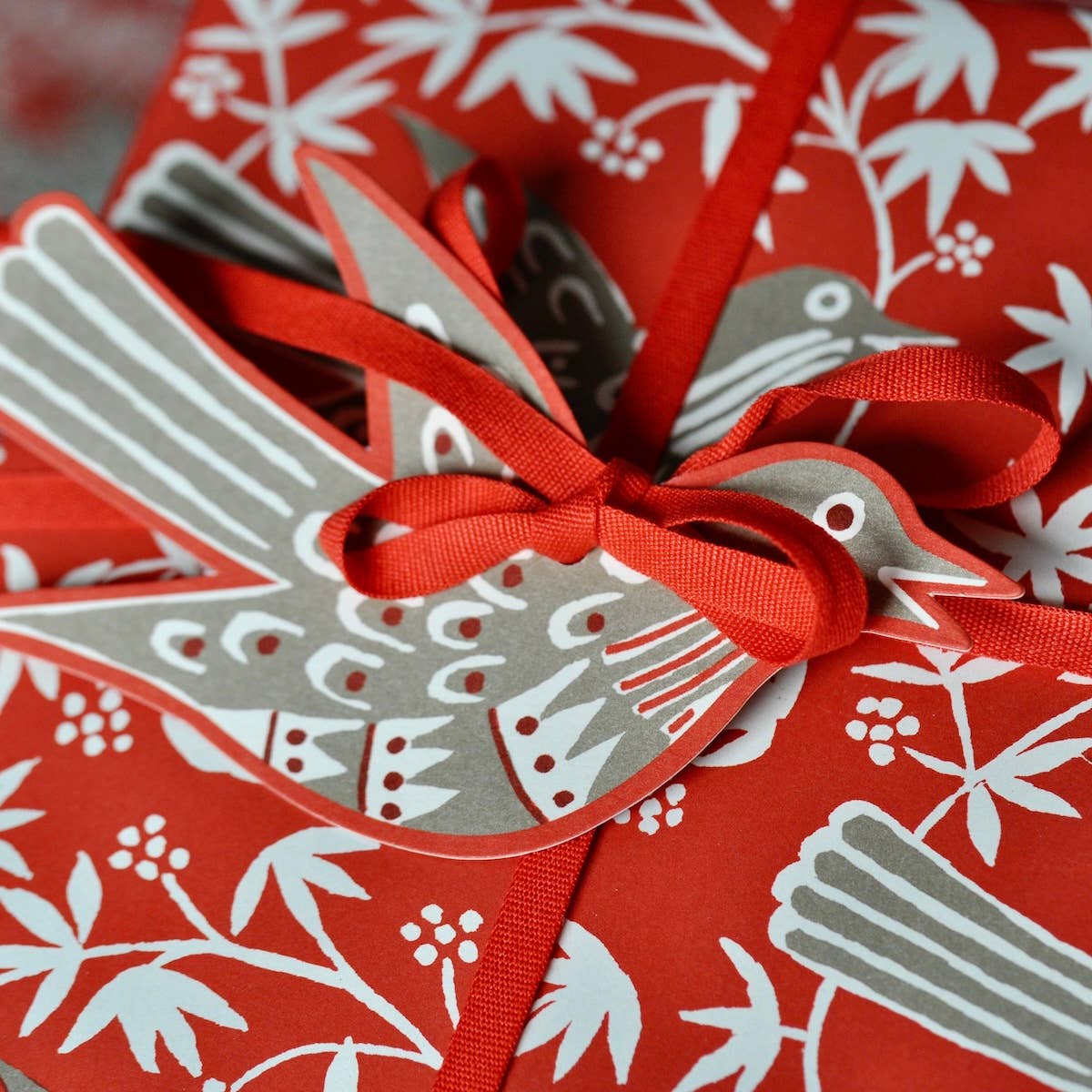 5 Fancy Songbird Gift Tags in Rosehip, photo 3 of 4