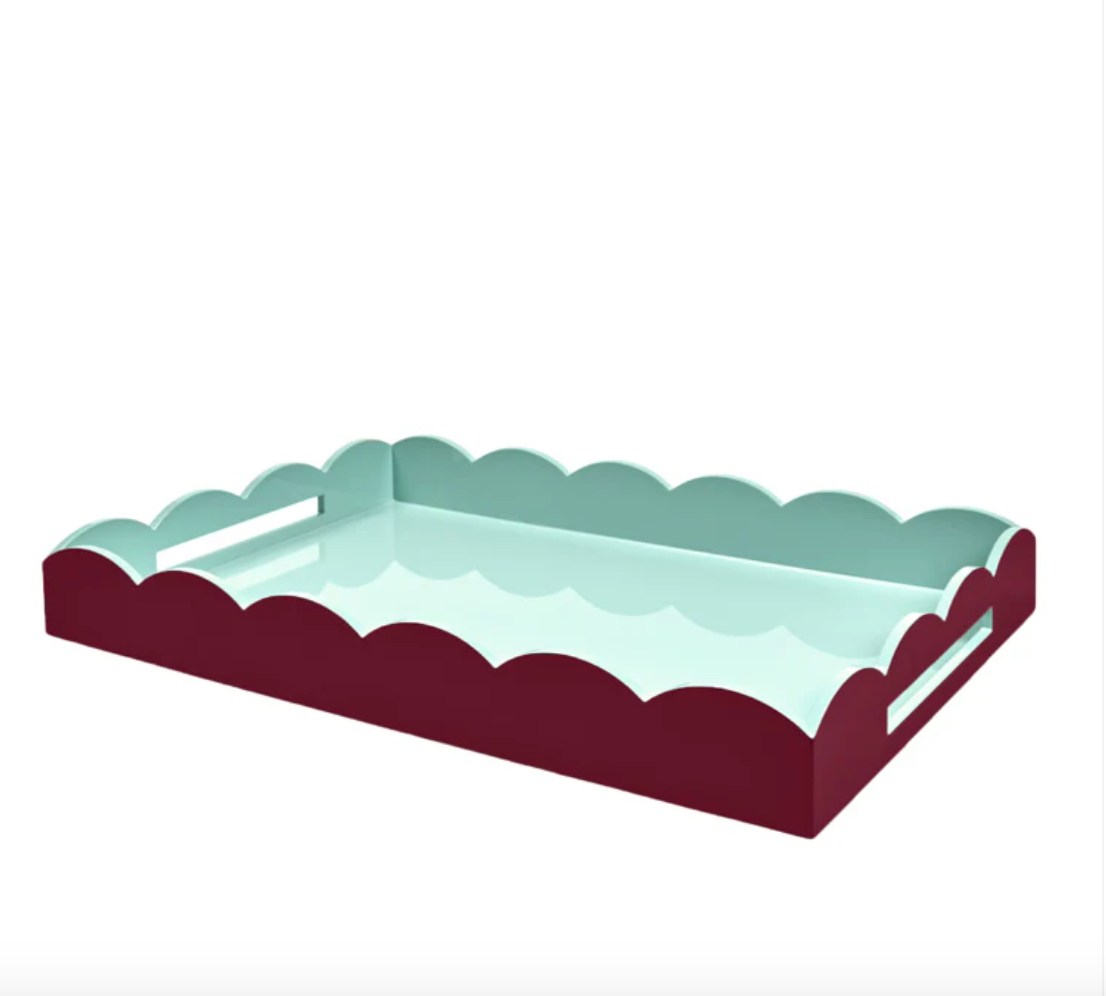 Addison Ross - Cherry & Eau de Nil Lacquered Scallop Medium Two-Tone Tray, photo 1 of 3