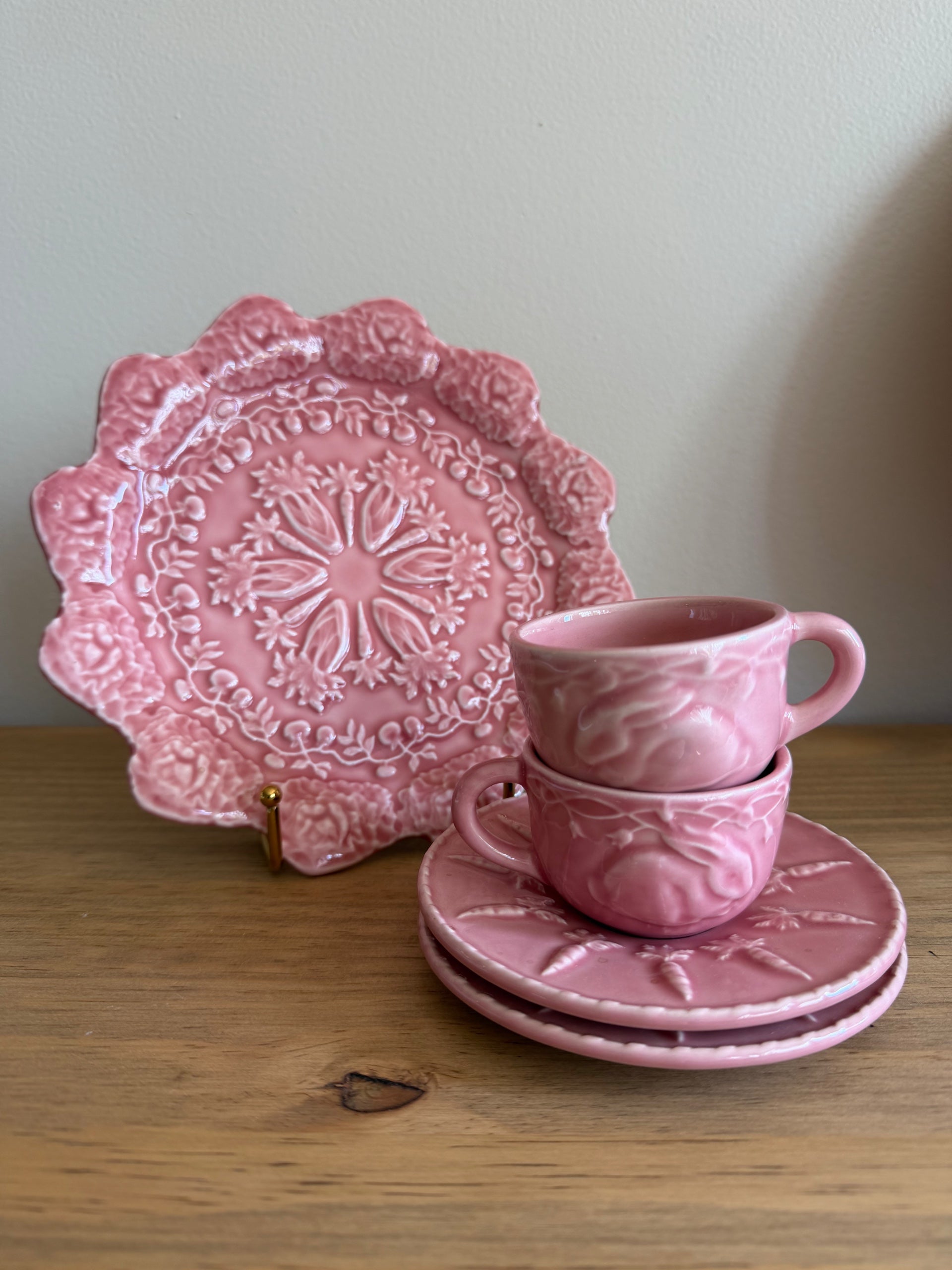 Vintage Bordallo Pinheiro Pink Bunny Cup and Saucer Set